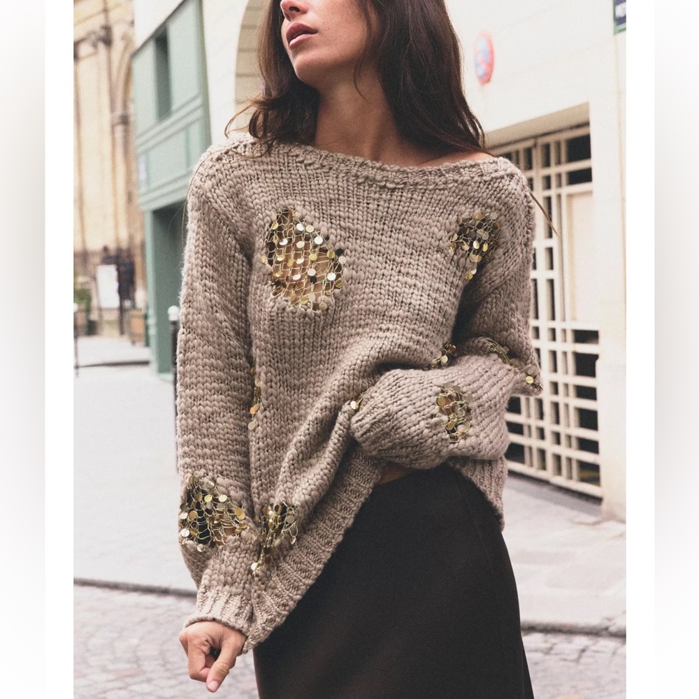 Zara‎ Women’s Sequin Gold Sweater Size Small
